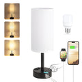 Kakanuo Nachttischlampe Touch Dimmbar, Tischlampe mit USB A+C+Steckdose Ladefunktion, Lampenschirm aus Leinenstoff, Lampe für Nachttisch Wohnzimmer Schlafzimmer Kinderzimmer Büro(Inklusive Birne)