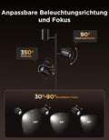 Govee 3-Flammen LED Stehlampe, RGBWW Fokus-Verstellbar Stehleuchte, 1500lm, Matter Alexa Kompatibel, 64+ Szenen, Musik Sync, 157cm Stehlampen Schwarz für Wohnzimmer, Schlafzimmer, Lesezimmer Deko