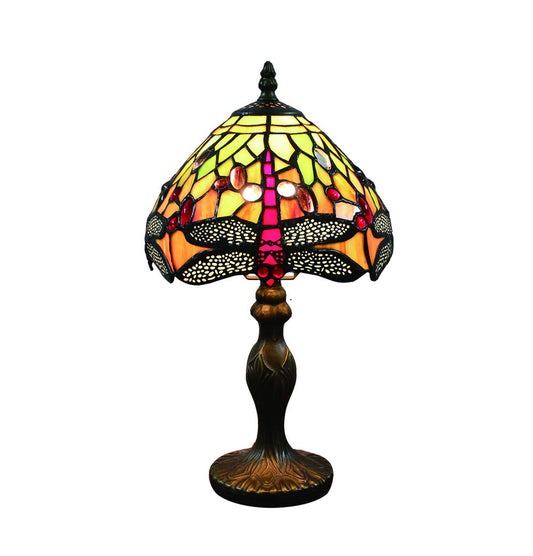 Tokira Vintage Tiffany Tischlampen, E14 Glasmalerei Lampen Schlafzimmer Nacht Wohnzimmer, 8 Zoll Glasmalerei Lampenschirme mit Roter Libelle(Ohne Glühbirnen)