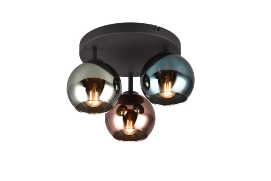 lightling Modern Deckenlampe Shawn, Glasschirme in Blau, Grün, Kupfer, Deckenmontage, IP20, exkl. 3 x E14 max. 10W, Ø 33 cm, Höhe 20 cm, Metall