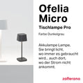 Zafferano, Ofelia Micro Lampe, Kabellose, Wiederaufladbare Tischlampe mit Touch Control, Auch für den Außenbereich Geeignet, Dimmer, 2200-3000 K, Höhe 20 cm, Farbe Dunkelgrau