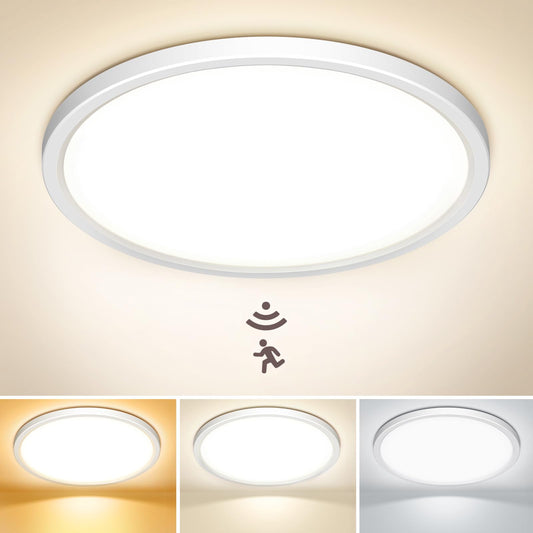 NIBSHOOM LED Deckenlampe mit Bewegungsmelder, 3000K/4000K/6500K 18W IP44 Wasserfest Deckenleuchte Innen, mit Radar Bewegungssensor und Dämmerungssensor Lampe für Flur Bad Treppe Balkon Garage, 22cm