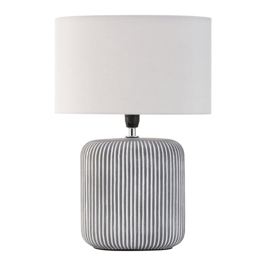 Pauleen 48218 Pure Shine Tischleuchte max. 20 Watt handgefertigt Grau, Weiß Nachttischlampe im Boho Look aus Stoff, Keramik E14