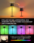 NIBSHOOM Tischlampe Kabellos Dimmbar,5200mAh Led Akku Tischleuchte Höhenverstellbare mit Warmweißes Licht & 256 RGB Farbwechsel,IP54 Wasserdicht Tischlampe Schwarz für Restaurant-2 Stück