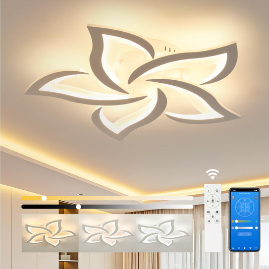 LED Deckenleuchte Wohnzimmer Modern, 3000k-6500k Deckenlampe LED Dimmbar mit Fernbedienung und App Steuerung, Timer-Funktion Deckenlampe Blume für KüCher Wohnzimmer Schlafzimmer (5 KöPfe/ø60cm/23.6in)