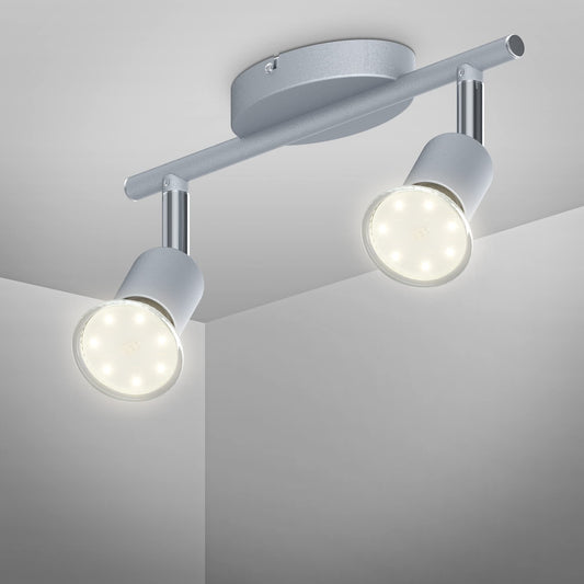 B.K.Licht - LED Deckenlampe schwenkbar, warmweiße Lichtfarbe, GU10 Fassung, LED Deckenleuchte, Lampe, Wohnzimmerlampe, Schlafzimmerlampe, Küchenlampe, Deckenstrahler, 25,5x7x9,5 cm, Titanfarbig