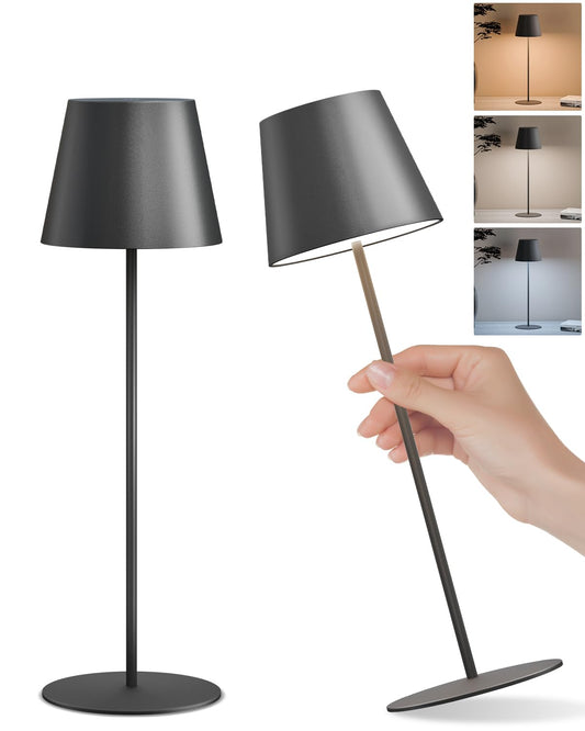 FUYO LED Tischlampe Kabellose 2er Set USB-C-Ladung Akku-Tischleuchte Outdoor mit Touch Stufenlos Dimmbar 2700K-6000K/3 Farben - für Wohnzimmer Schlafzimmer Balkon Garten Terrasse (Schwarz)
