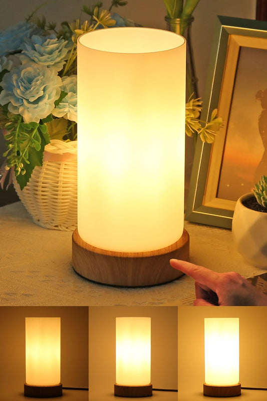 HSLighting Nachttischlampe, Touch Dimmbar Tischlampe mit Glas Lampenschirm Night Light Glühbirne 3 Helligkeitsstufen Einstellbar Nachtischlampen Tischleuchte Minimalistische für Lesen Wohnzimme