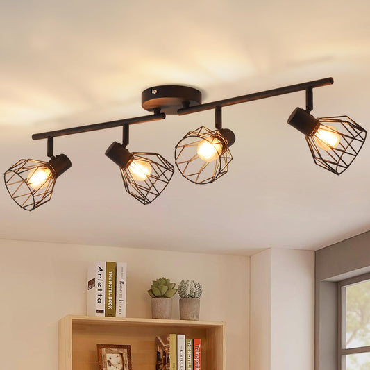ANWIO Deckenleuchte E14 4 Flammig Schwarz, LED Deckenstrahler 4 Flammig Schwenkbar Flurlampe Lampe Wohnzimmer LED Deckenlampe Küche Spotleuchte Wand Schlafzimmer (Ohne Leuchtmittel) EUC-