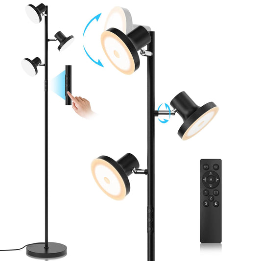 SIBRILLE Stehlampe LED Dimmbar, 36W Deckenfluter LED Dimmbar 2500LM mit Fernbedienung & Berührung 2700K-6500K, 3-Licht Leselampe Moderne Stehleuchte Stehlampe für Wohnzimmer Schlafzimmer Büro Hotel