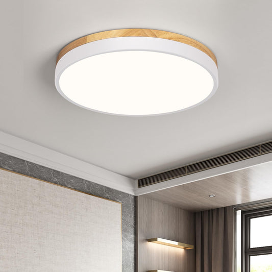 Qamra LED Deckenlampe, Deckenleuchte Holz 30cm, Weiß Lampe für Wohnzimmer Schlafzimmer Küche Flur Esszimmer 24W 4000K