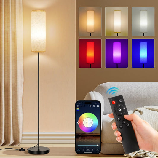 FRIDEKO HOME Stehlampe Wohnzimmer Modern,LED Standleuchte RGB Dimmbar,Stehlampe mit Fernbedienung für Büro Schlafzimmer,Schwarz