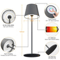 MALUX Tischlampe Kabellos, Dimmbar LED Akku Tischleuchte, Touch-Control Warme Lichtfarbe 3000K+RGB Metall Outdoor Tischlampe IP54 Wasserdicht für Restaurant, Camping, Balkon, Garten (Grau 1 Stück)
