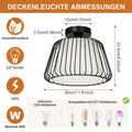 SERBASIC Deckenleuchte Schwarz Deckenlampe Led Dimmbar mit Glühbirne, Modern aus Metall E27 Deckenleuchte mit Stoffabdeckung, Deckenlampe Vintage Industrial für Küche Wohnzimmer Schlafzimmer Esszimmer