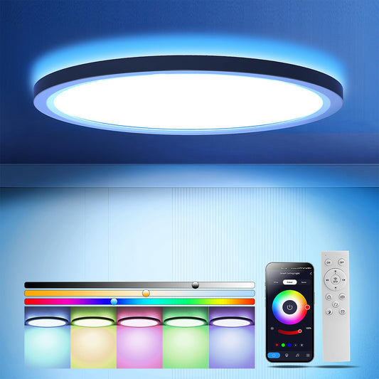 OTREN Led Deckenleuchte Dimmbar, 36W Deckenlampe RGB Farbwechsel mit Fernbedienung, 3240LM Rund Flach Lamp für Badezimmer Kinderzimmer Wohnzimmer Schlafzimmer, Ø30CM