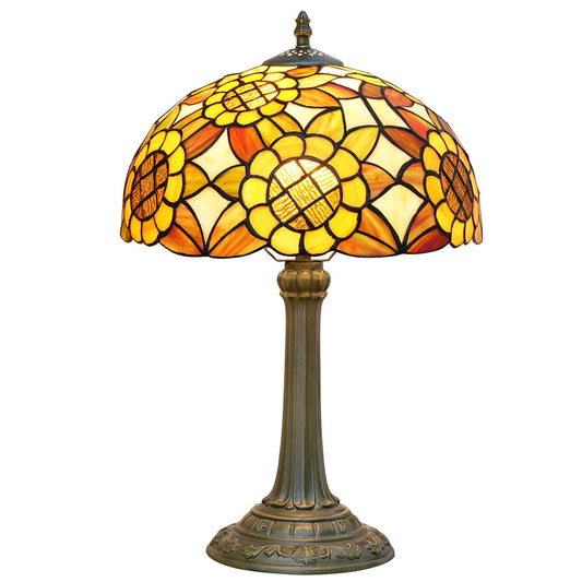 Lampe Buntglas-Sonnenblumen-Tischlampe, Nachttisch-Leseschreibtischlampe, Vintage-Orange-Blau-Nachtlampe, 19 Zoll hoch, für Wohnzimmer, Schlafzimmer, Arbeitszimmer, Bücherregal, Büro, A