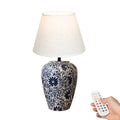 FSLiving Tischlampe Keramik Tischleuchte Lampe, Vintage Dimmbar Nachttischlampe mit Stoffschirm 1xE27, LED Wiederaufladbare Kabellose Akku Tischlampe für Nachttisch Beistelltisch Esstisch TD1013B