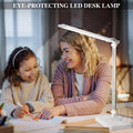 iVict Dual Swing Arm LED Schreibtischlampe, 5-Modi Touch Control Helligkeitsstufen Schreibtischlicht mit 45-Minuten Auto-Off Timer, USB-Ladeanschluss, Speicherfunktion, Schreibtischlampen für Kinder