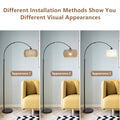 Rayofly Bogenlampe Wohnzimmer Stehlampe, Vintage Stehlampe mit Rattan Lampenschirm, Boho Stehlampe mit Fernbedienung und LED-Glühbirne, App-Steuerung, Dimmbar Stehlampe für Schlafzimmer Büro, Schwarz