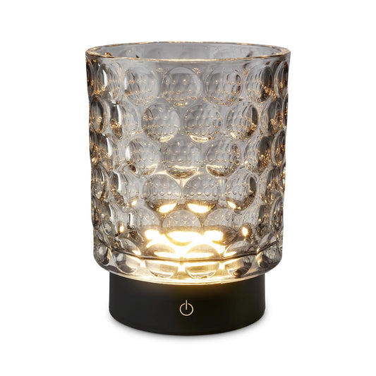 BRILONER - LED Tischlampe kabellos IP44 mit Glaskorpus, Touchdimmbar in Stufen, Akku & Lichtquelle tauschbar, Nachttischlampe, Dekolampe, Akku Tischleuchte, Wohnzimmer, Kinderzimmer, 15x11 cm, Grau