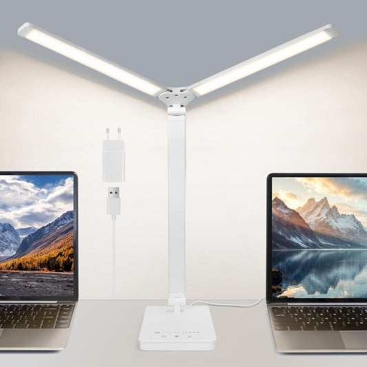 STAPERFO Schreibtischlampe - LED Nachttischlampe, LED Tischlampe Dimmbar, Tageslichtlampe Augenschutz mit 45-Minuten Timer, 5 Farben und 10 Helligkeitsstufen, USB-Anschluss für Leser, Kinder, Büro