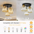 FORCOSO Kristall Deckenleuchte 3 Flammig, Kronleuchter Schwarz Gold mit Metall Rahmen Lampenschirm, E27 Deckenlampe, Moderne Ceiling Light Lampe für Schlafzimmer Wohnzimmer Flur Küche Esszimmer