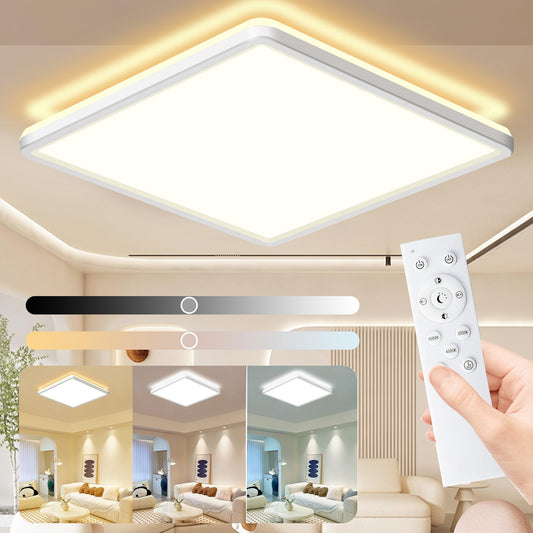 HABOWN LED Deckenleuchte Flach Dimmbar mit Fernbedienung, 24W 3200LM, 3000-6500K Ultra Dünn Deckenlampe Backlighteffekt Decke Lampe für Wohnzimmer Schlafzimmer Küche Bad Balkon Quadratisch 29cm,Weiß