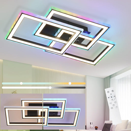 Homefire Deckenlampe LED Deckenleuchte Wohnzimmer - 45W Wohnzimmerlampe RGB Farbwechsel Schwarz Modern Schlafzimmerlampe Dimmbar mit Fernbedienung Flurlampe Schwenkbar Deckenlampen für Kinderzimmer