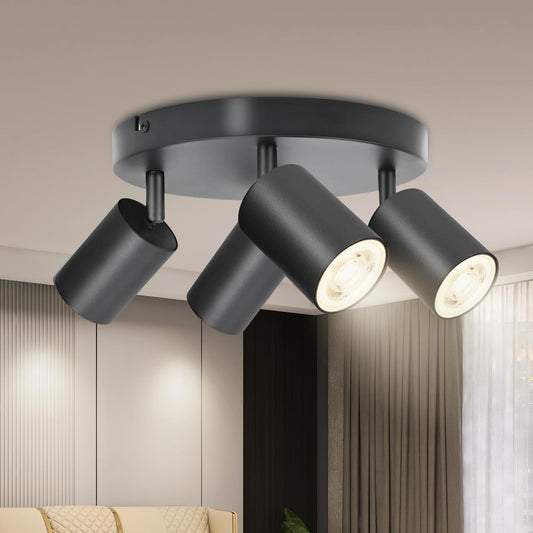 BOYIR Deckenstrahler LED Schwarz Deckenstrahler 4 Flammig Schwenkbar 350°Deckenleuchten Rund Küchenlampe Deckenleuchte GU10 Deckenlampe Spots Deckenleuchte für Schlafzimmer, Ohne Leuchtmittel