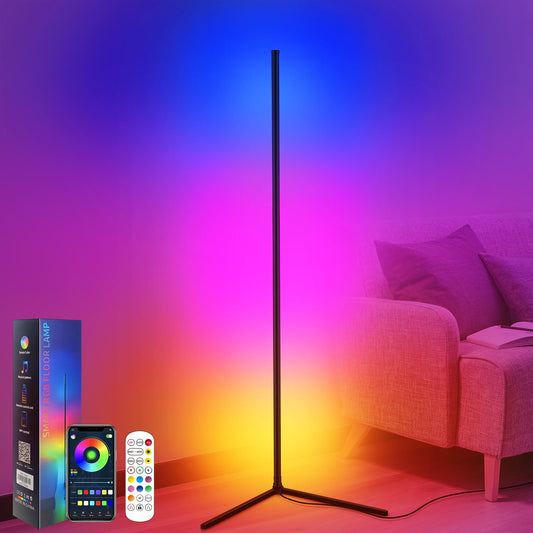 CS COSDDI LED Stehlampe Smart, LED Stehlampe Wohnzimmer, 150cm Stehlampe Dimmbar mit Fernbedienung und APP, 16 Millionen Farben, Musikmodi, DIY-Modus & Timing, Ecklampe Smart für Schlafzimmer, Gaming
