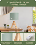 EDISHINE Tischlampe Vintage, Nachttischlampe Grün, Stativ Holz LED Tischleuchte, Retro Landhaus, E27 Lampe, Lampenschirm aus Leinen, für Deko Schlafzimmer, Wohnzimmer
