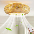MiiR Deckenventilator Mit Beleuchtung Und Fernbedienung Leise E27 Retro Bambus Deckenlampe Mit Ventilator 6-Gang Reversibler Motor Deckenventilatoren Für Wohnzimmer Schlafzimmer Esszimmer Beleuchtung