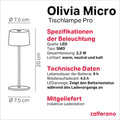 Zafferano, Olivia Micro Lampe, Kabellose, Wiederaufladbare Tischlampe mit Touch Control, Auch für den Außenbereich Geeignet, Dimmer, 2200-3000 K, Höhe 20 cm, Farbe Dunkelgrau