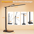 CHARYJOD Doppelkopf Schreibtischlampe LED Dimmbar, Dehnbare LED Schreibtischlampe,Schreibtisch Lampe hat 5-Farbtemperaturen und 10-Helligkeitsstufen, USB-Ladeanschluss