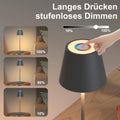 MALUX Tischlampe Kabellos, Dimmbar LED Akku Tischleuchte, Touch-Control Warme Lichtfarbe 3000K+RGB Metall Outdoor Tischlampe IP54 Wasserdicht für Restaurant, Camping, Balkon, Garten (Grau 1 Stück)