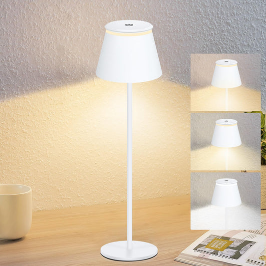 LED Tischlampe Kabellos, Dimmbare 4000Mah Tischleuchte Akku, 3 Farbtemperatur, Touch Lampe Mit USB-C Aufladbar, Fernbedienung Timer Nachttischlampen, Outdoor, Schlafzimmer, Esstisch, Camping, Weiß