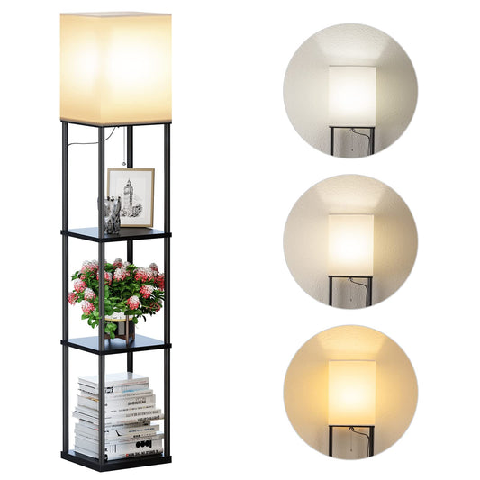SUNMORY Stehlampe Wohnzimmer, Regal Dimmbar Inklusive 3-Farbtemperatur-LED-Lampe, Stehleuchte für Wohnzimmer, Schlafzimmer, Arbeitszimmer und Büro, Schwarz