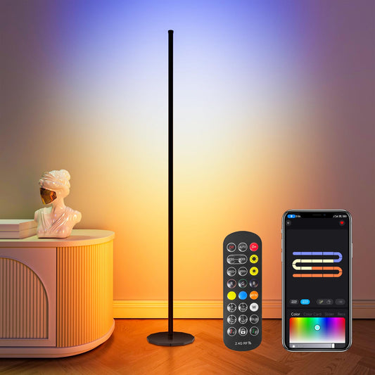 Ustellar LED Stehlampe Wohnzimmer, Smart RGB+ICW LED Standleuchte Dimmbar, Ecklampe mit Fernbedienung und APP, 16 Millionen Farben & Musikmodi, DIY-Modus, Timing-Funktion für Schlafzimmer Gaming