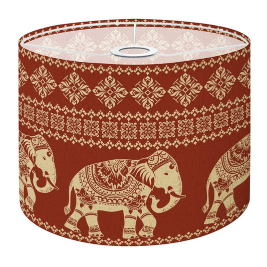 Boho-Trommel-Lampenschirme – 27,9 x 27,9 x 22,6 cm, nahtloses Muster, ethnisches indisches Elefantenmuster, thailändischer Elefant, Ersatz-Lampenschirme aus natürlichem Leinen, für Tischlampen