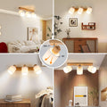 Doughelec Deckenlampe Deckenstrahler 3 Flammig Wohnzimmer - Holz Deckenleuchte Deckenspot Vintage E14 Schwenkbar Lampe Decke Wandstrahler MAX 30W Spot für Schlafzimmer Küche Flur, Ohne Leuchtmittel