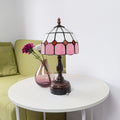 FSLiving Tiffany-Stil Tischlampe Kabellos Warmweißes,Rosa Wiederaufladbar Tischleuchte, Dimmbar Nachttischlampe mit Glasschirm und Fernbedienung für Nachttisch Esszimmer Schlafzimmer -B2CDTD