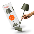 SIGOR Nuindie 2.0 - Dimmbare LED Akku-Tischlampe Indoor & Outdoor, IP54 spritzwassergeschützt, Höhe 38 cm, aufladbar mit USB-C, 12 h Leuchtdauer, tannengrün