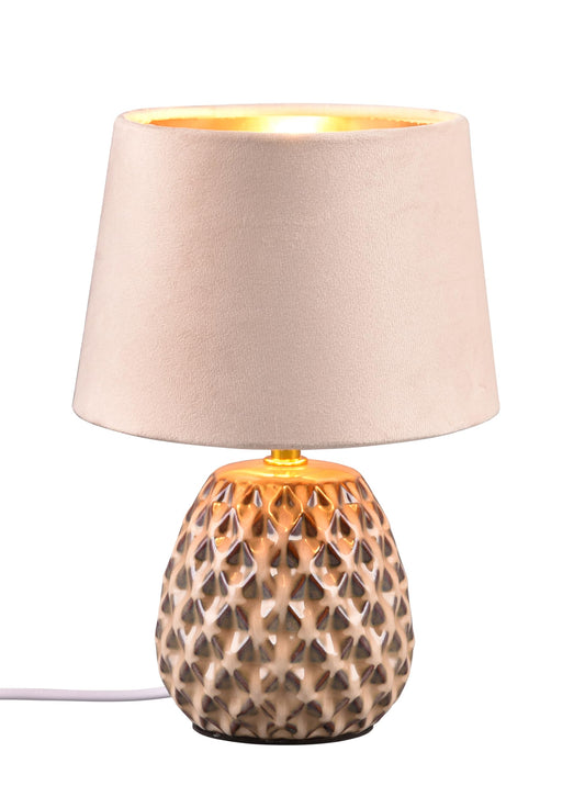 Reality Leuchten Tischleuchte Ariana R51531044, Sockel Keramik Beige, Schirm Samt Beige/Goldfarbig, exkl. 1x E14