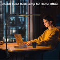 Schreibtischlampe LED Dimmbar, 1200 Lumen Doppelkopf Klemmbar für Homeoffice, Augenschutz Schwanenhals Büro Tischlampe, Monitor Lampe Schwarz mit 5 Farbtemperatur-Helligkeitsstufen
