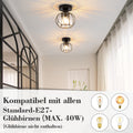 ZMH Deckenleuchte Schwarz Deckenlampe Kristall: Modern Flurlampe E27 Küchenlampe mit Metall Rahmen Vintage Innen Deckenbeleuchtung für Flur Korridor Küche Balkon Wohnzimmer Hotel (Ohne Leuchtmittel)