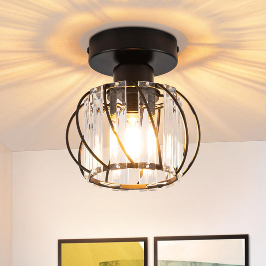 ZMH Deckenleuchte Schwarz Deckenlampe Kristall: Modern Flurlampe E27 Küchenlampe mit Metall Rahmen Vintage Innen Deckenbeleuchtung für Flur Korridor Küche Balkon Wohnzimmer Hotel (Ohne Leuchtmittel)