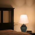 FSLiving Tischlampe Keramik Tischleuchte Lampe Grün, Vintage Dimmbar Nachttischlampe mit Stoffschirm 1xE27, Wiederaufladbare Tischlampe Zeitschaltuhr für Nachttisch Beistelltisch 2er-Satz -TD0753GN