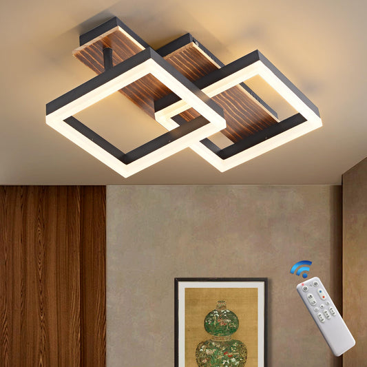Meloweel LED Deckenlampe Holz dimmbar, Drehbar 350°, Massivholz Schwarz Vintage Deckenleuchte, 28W 40cm 2800lm 3000K-6000K mit Fernbedienung Schlafzimmerlampe, Memory-Funktion, 3W Nachtlicht