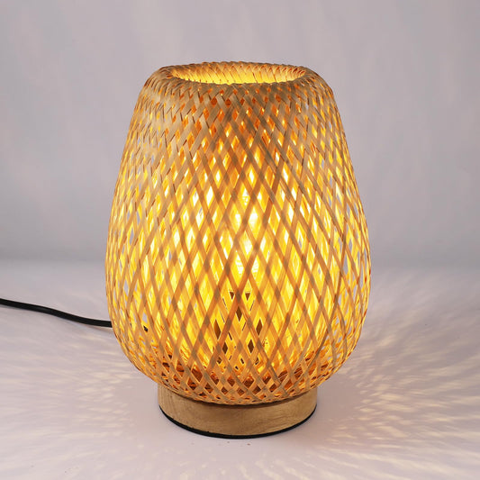 DAXGD Tischlampe für den Innenbereich, E27 Retro-Bambus-Schreibtischlampe, handgefertigtes Nachtlicht im Bohemian-Stil für Schlafzimmer, Wohnzimmer, Kinderzimmer
