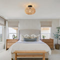 FORCOSO Deckenleuchte Rattan, Boho Deckenlampe mit Natürlicher Rattan Lampenschirm, E27 Vintage Kronleuchter, Rustikal Braun Boho Lampe Decke Für Wohnzimmer Schlafzimmer Esszimmer Flur Küche
